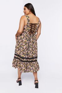 BLACK/MULTI Plus Size Floral Lace-Back Midi Dress, image 3