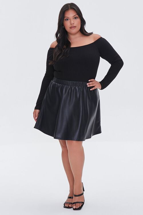 BLACK Plus Size Faux Leather Mini Skirt, image 5