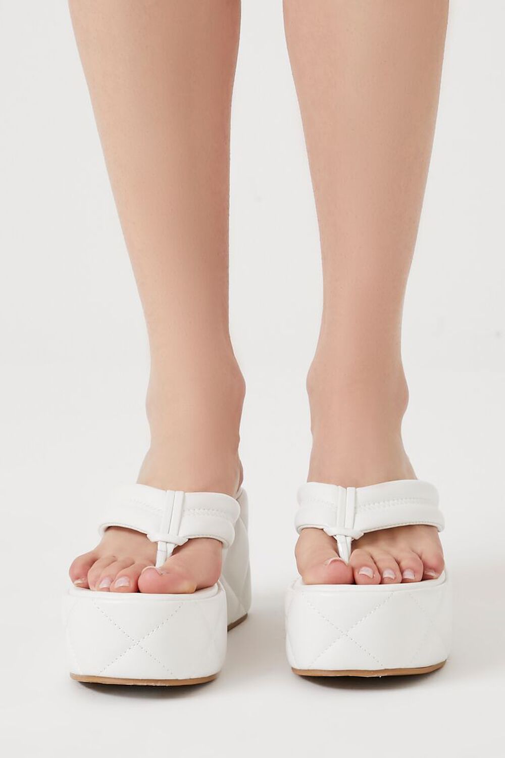 WHITE Faux Leather Quilted Wedges, image 3