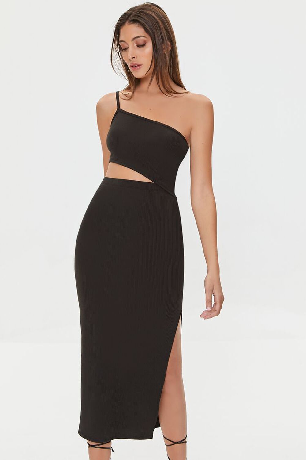 BLACK One-Shoulder Cami Midi Dress, image 1