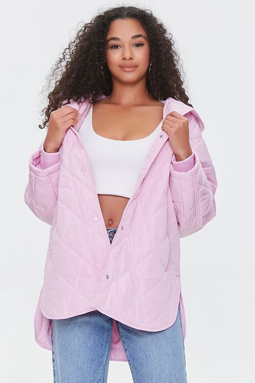LIGHT PINK Quilted Button-Front Hooded Jacket, image 1
