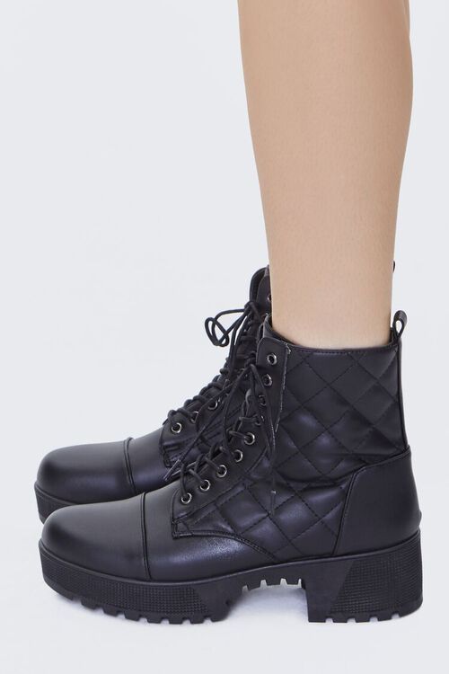BLACK Quilted Lace-Up Booties, image 2