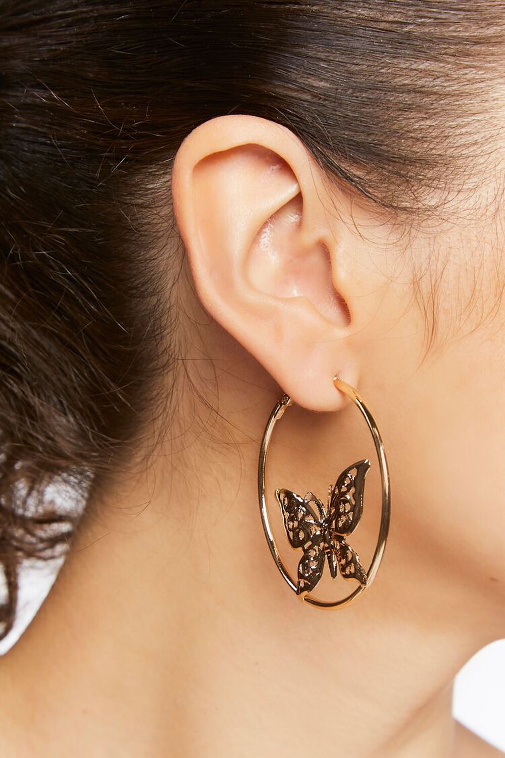 GOLD Butterfly Hoop Earrings, image 1