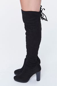 BLACK Faux Suede Bow Thigh-High Boots, image 2