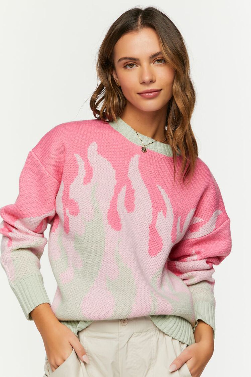 PINK/MULTI Abstract Flame Crew Sweater, image 1
