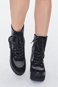 BLACK/CLEAR Faux Suede Rhinestone Ankle Boots, image 4