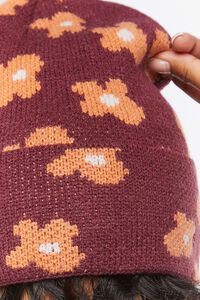 Ribbed Knit Floral Beanie, image 2