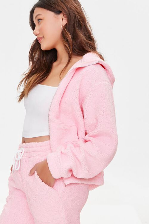 BABY PINK Hooded Faux Shearling Jacket, image 2