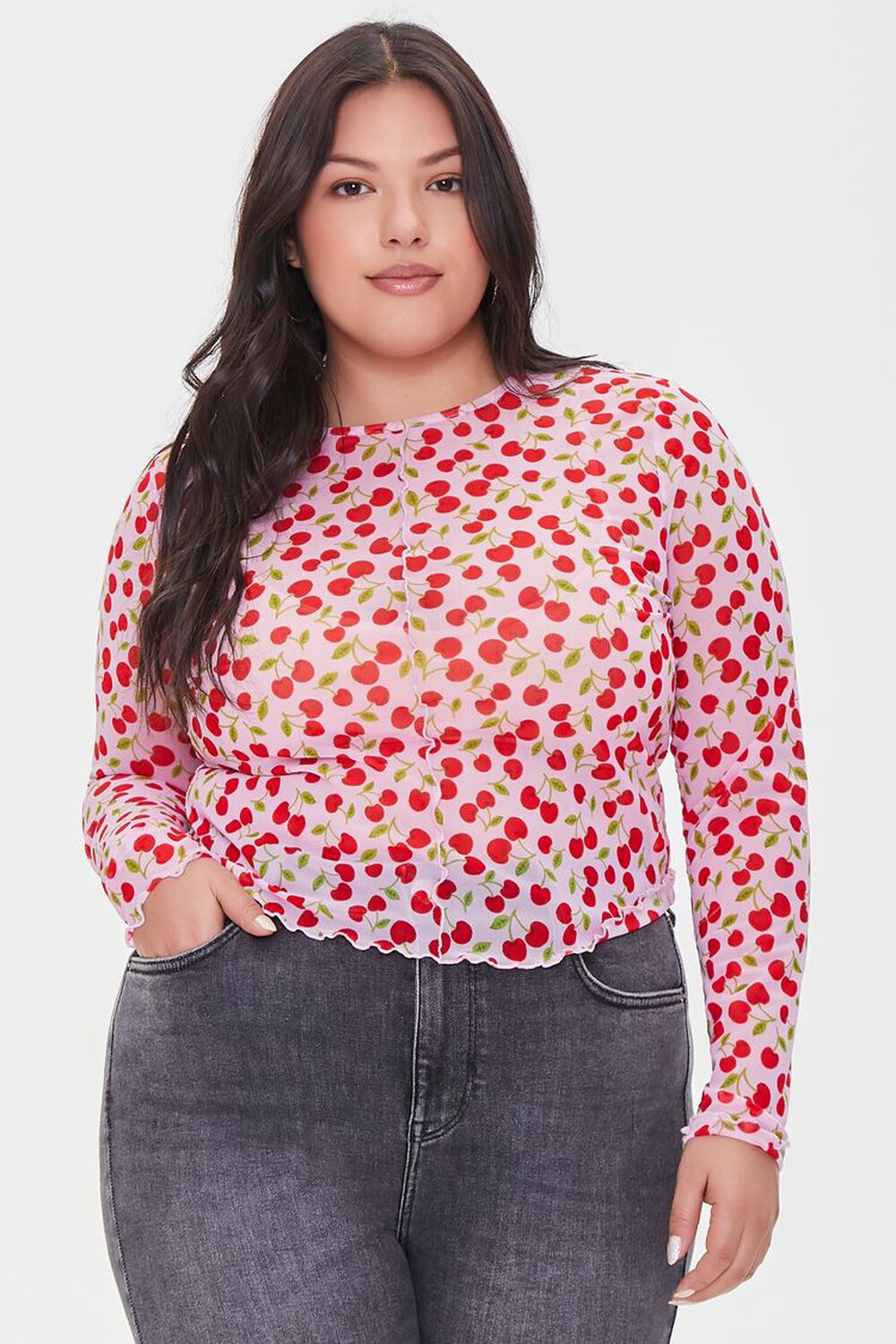 PINK/RED Plus Size Cherry Print Top, image 1