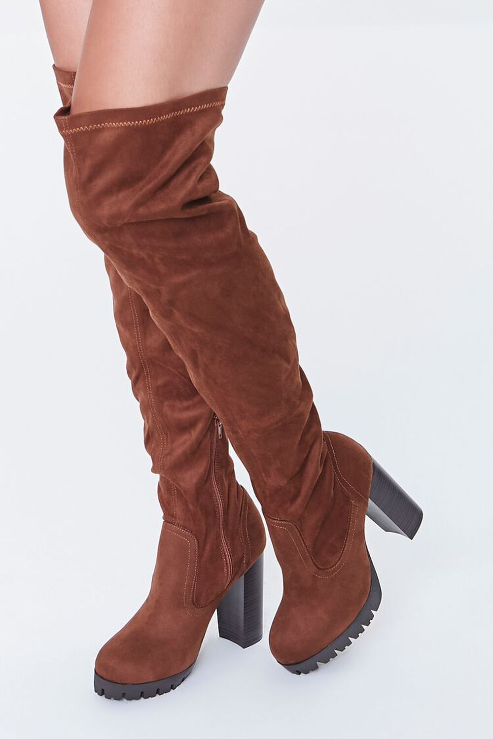 BROWN Faux Suede Over-the-Knee Boots, image 1