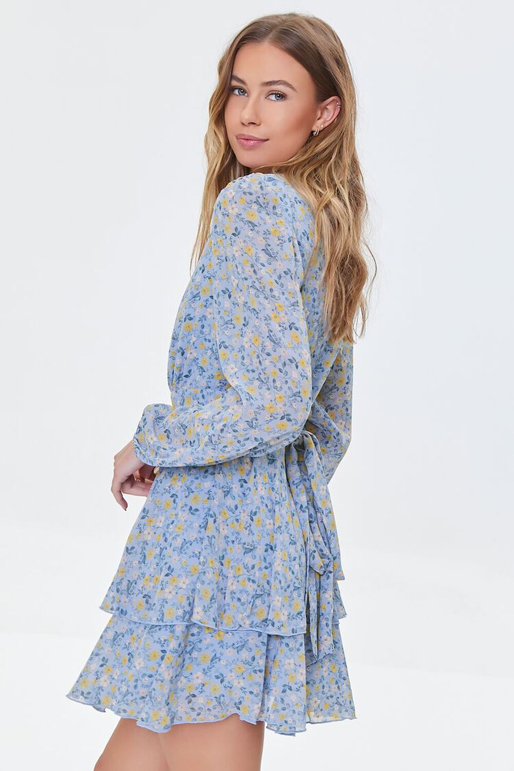 BLUE/MULTI Ditsy Floral Chiffon Mini Dress, image 2