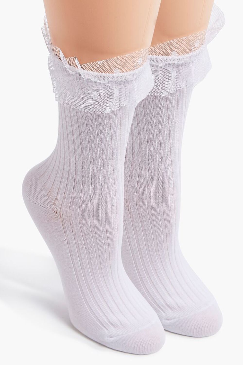 WHITE Polka Dot Lace-Trim Crew Socks, image 1
