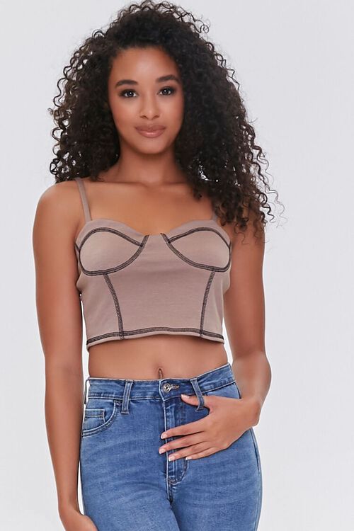 TAUPE/BLACK Sweetheart Cropped Cami, image 1