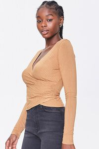 CAMEL Ribbed Surplice Long-Sleeve Top, image 2