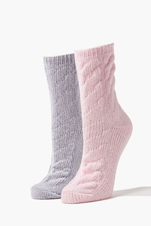 PINK/GREY Cable Knit Crew Sock Set - 2 pack, image 1