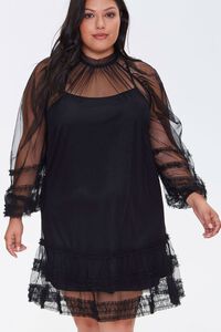 BLACK Plus Size Ruffled Mesh Mini Dress, image 1