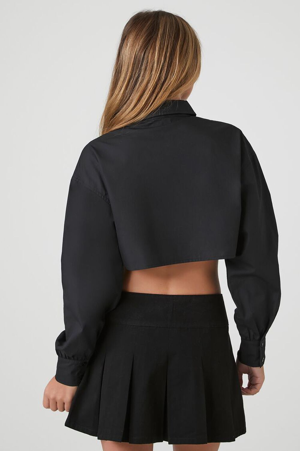 BLACK Cropped Curved-Hem Shirt, image 3