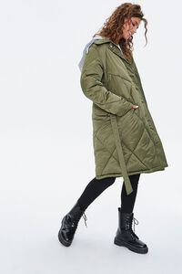 OLIVE/HEATHER GREY Longline Quilted Puffer Jacket, image 1