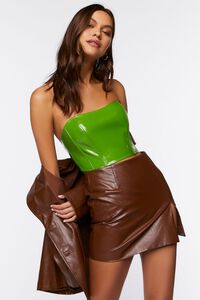 GREEN Faux Patent Leather Tube Top, image 1