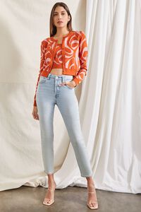 ORANGE/PINK Abstract Crop Top & Cardigan Sweater Set, image 4