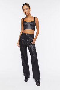 BLACK Faux Leather Crop Top & Pants Set, image 2