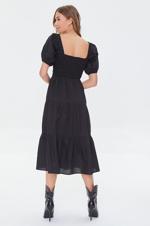 BLACK Smocked Puff-Sleeve Dress, image 3