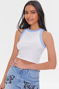WHITE/BLUE Contrast-Trim Cropped Tank Top, image 1