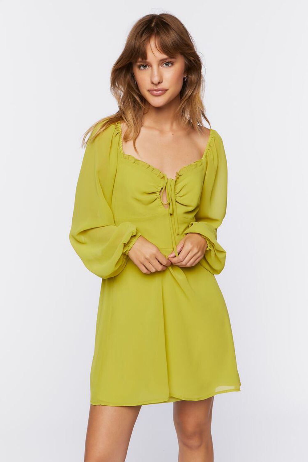 LIGHT GREEN Peasant-Sleeve Mini Dress, image 1