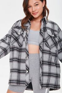 GREY/MULTI Plaid Button-Front Shacket, image 1