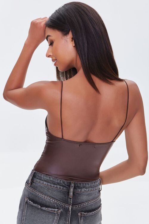 BROWN Faux Leather Cami Bodysuit, image 3