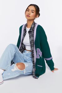 GREEN/MULTI Varsity-Striped Cardigan Sweater, image 1