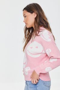 PINK/WHITE Happy Face Graphic Sweater, image 2