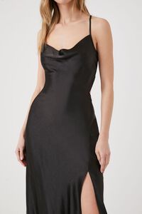 BLACK Satin Cowl Neck Midi Dress, image 5