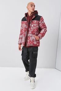 RED/BLACK Paisley Print Zip-Up Puffer Jacket, image 4