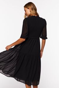 BLACK Smocked Chiffon Peasant-Sleeve Dress, image 3