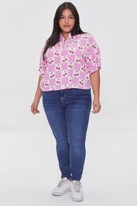 PINK/RED Plus Size Checkered Cherry Print Shirt, image 4