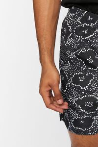 BLACK/WHITE Abstract Floral Print Swim Trunks, image 6