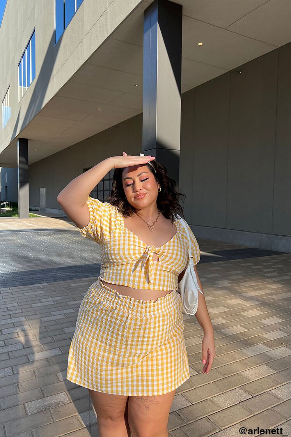 YELLOW GOLD/WHITE Plus Size Gingham Crop Top, image 1