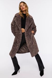 GREY Faux Fur Longline Coat, image 7