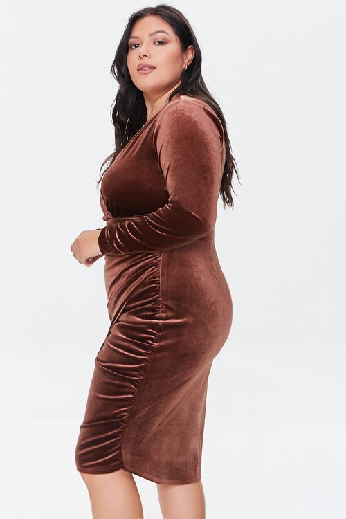BROWN Plus Size Velour Shirred Dress, image 2