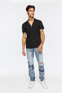 BLACK Half-Zip Textured Funnel Neck Shirt, image 4