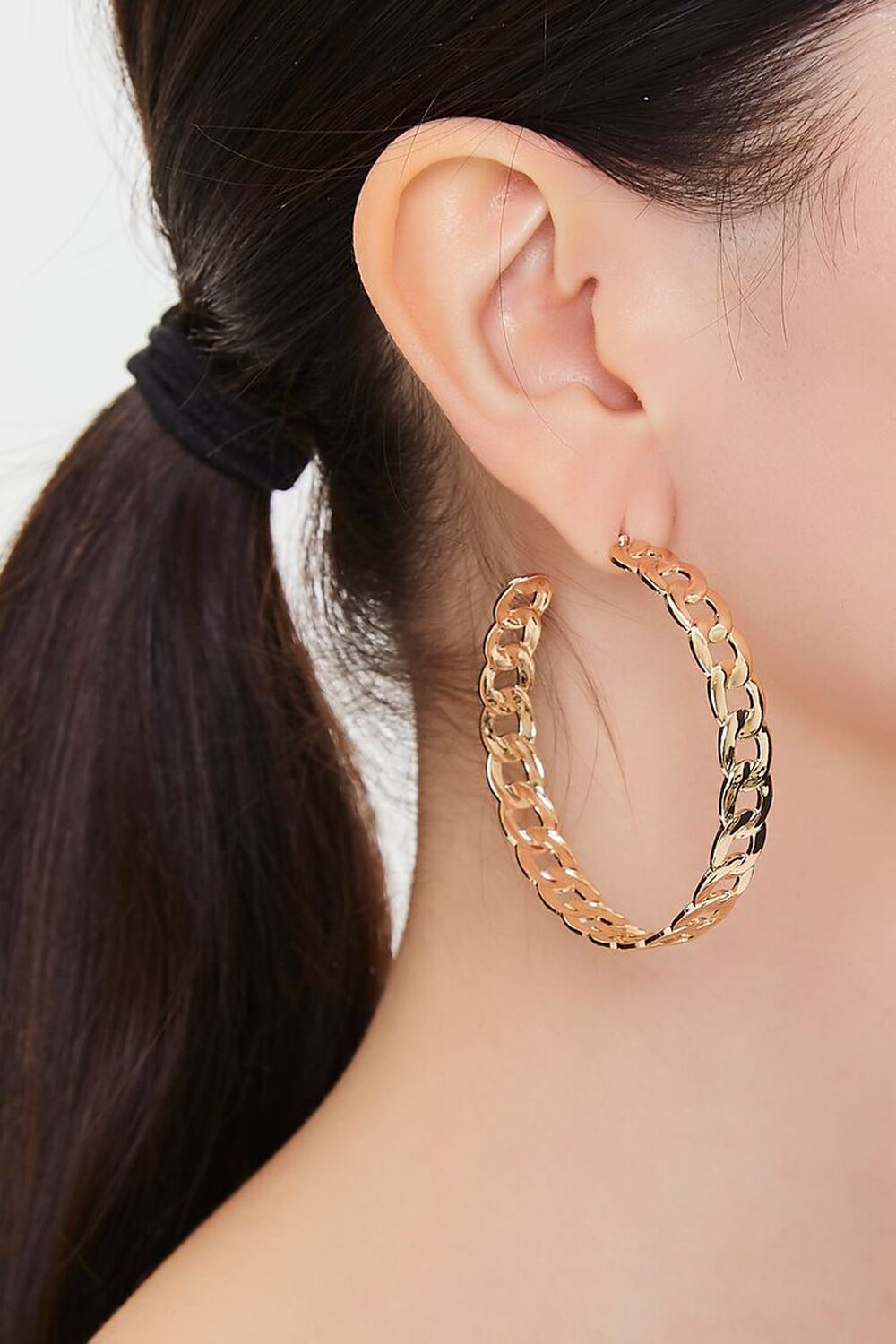 GOLD Chain Open-End Hoop Earrings, image 1