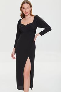 BLACK Shirred Midi Slit Dress, image 1
