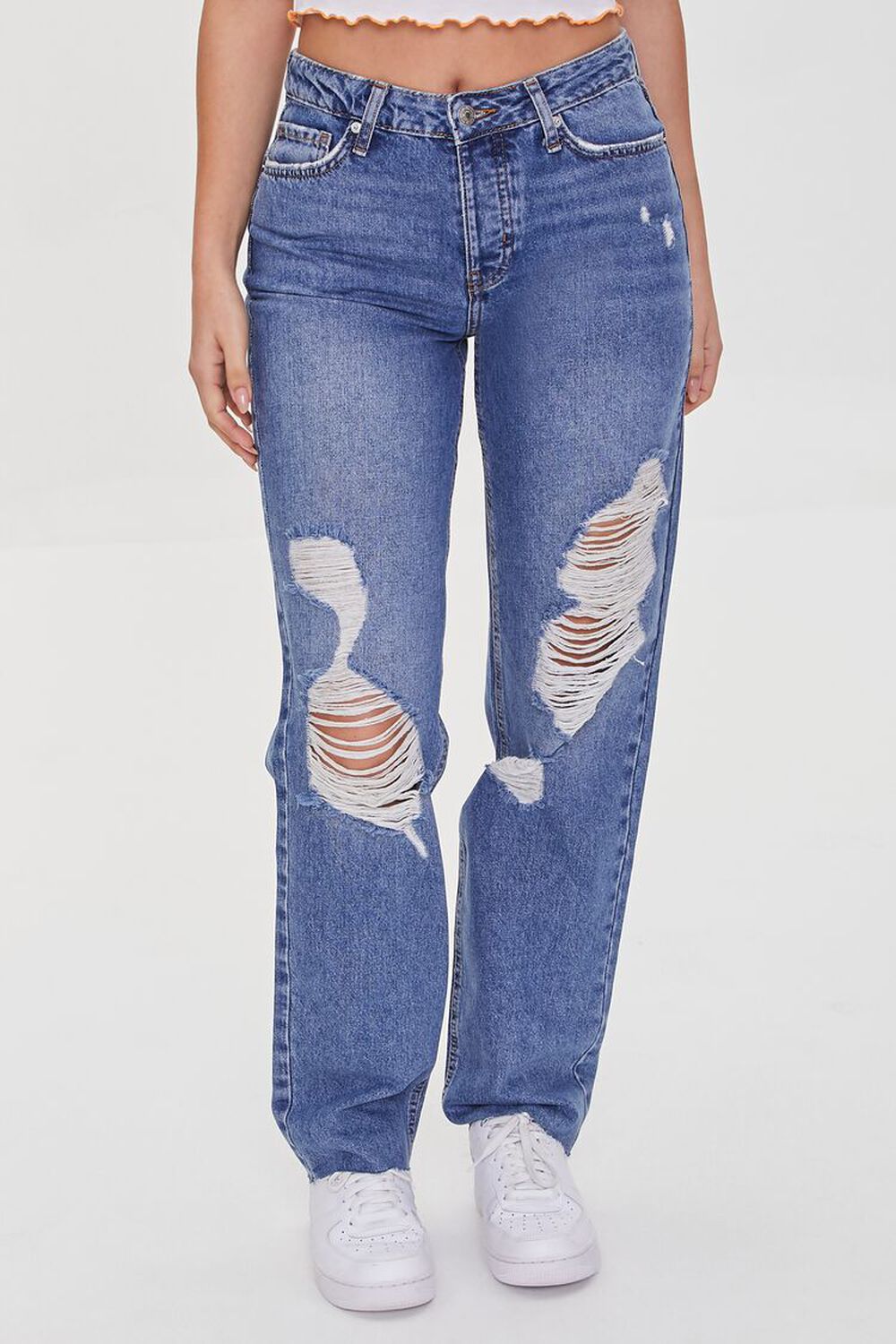 MEDIUM DENIM Distressed Boyfriend Long Jeans, image 2