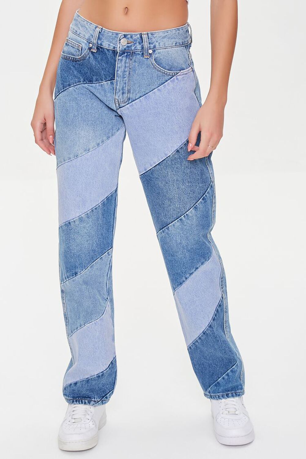 MEDIUM DENIM/MULTI Reworked Diagonal Striped Jeans, image 2