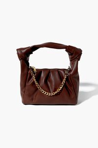 BROWN Faux Leather Chain Baguette Bag, image 5