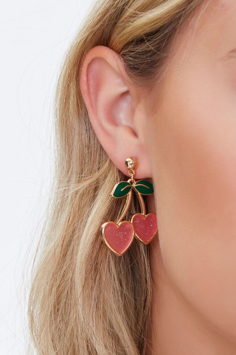 PINK/GOLD Cherry Pendant Drop Earrings, image 1