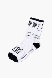 WHITE/BLACK Men Jean-Michel Basquiat Crew Socks, image 2