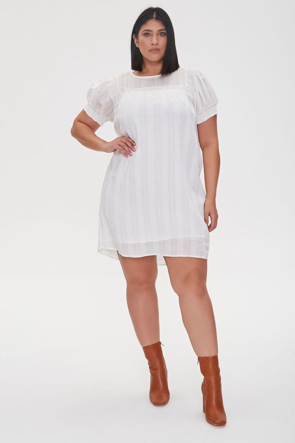 WHITE Plus Size Striped Mini Dress, image 1