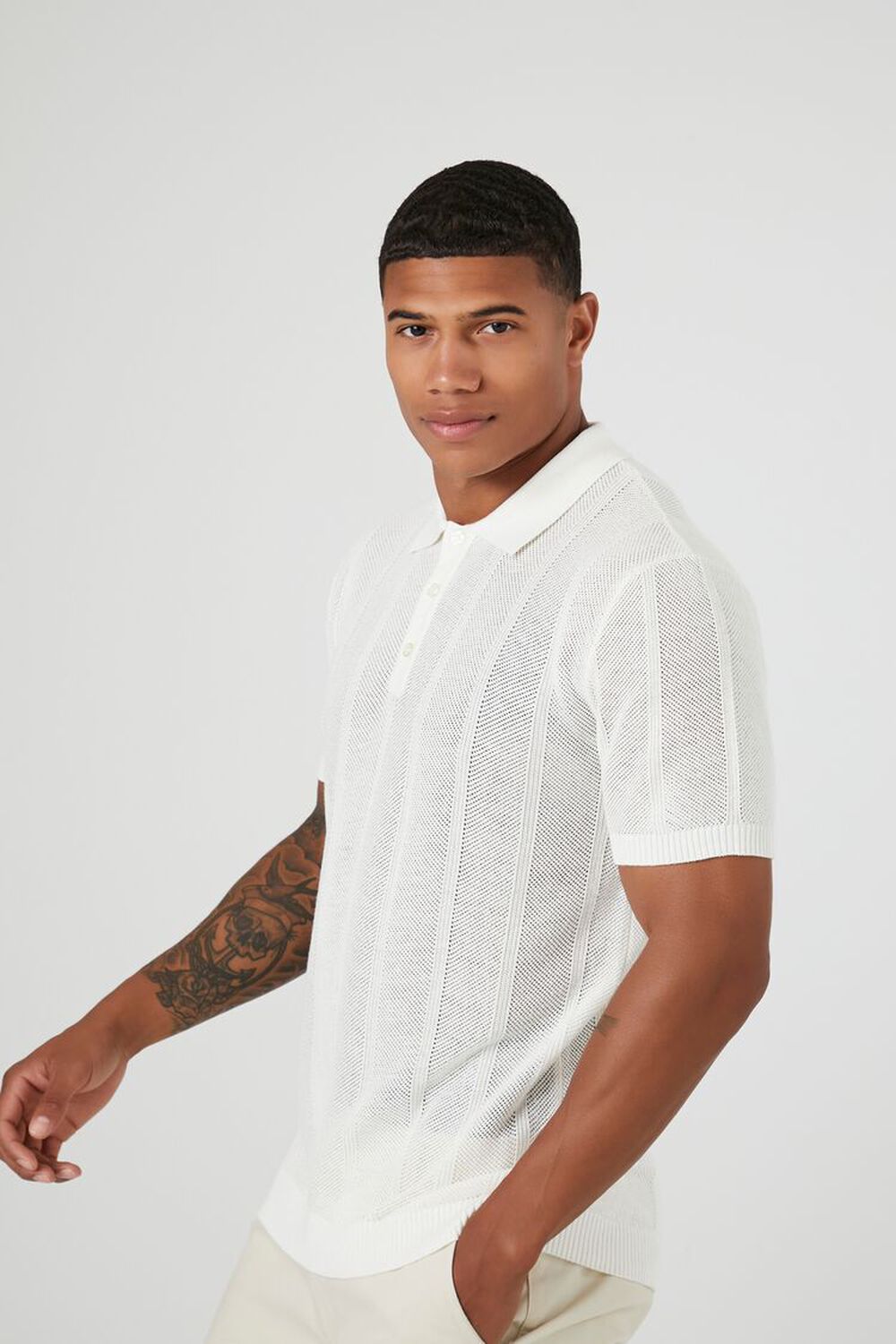 WHITE Ribbed Textured Polo Shirt, image 2